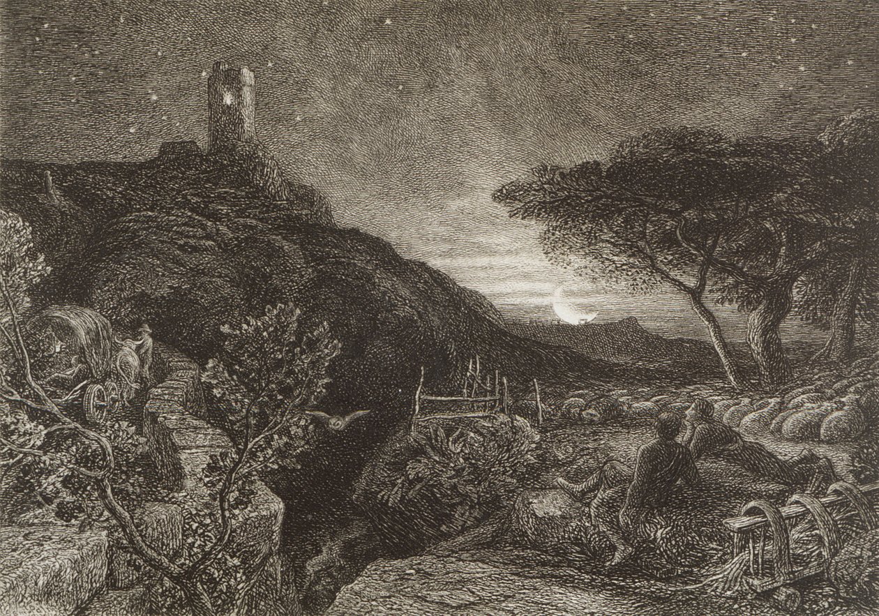 The Lonely Tower, 1879 (etsaus) tekijältä Samuel Palmer