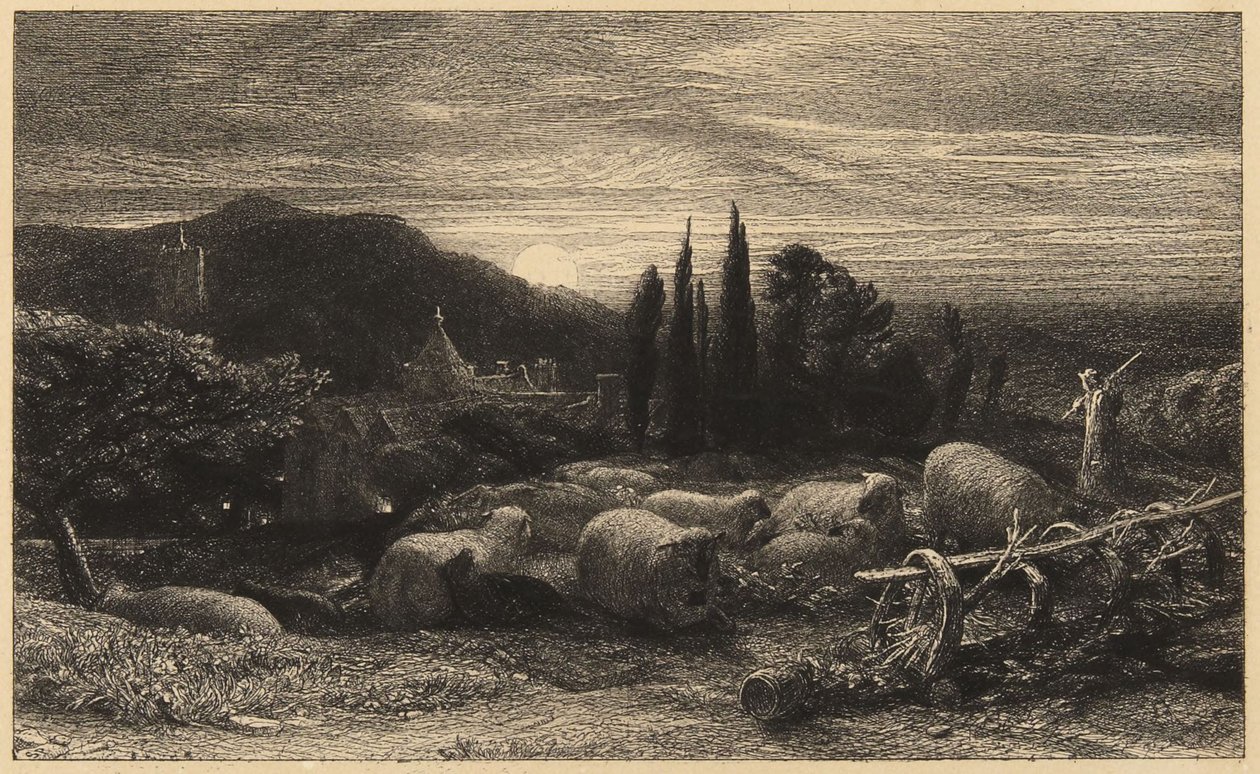 "Nouseva kuu" tai "Englantilainen pastoraali" tekijältä Samuel Palmer