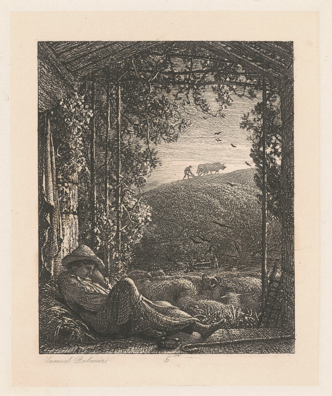 Nukkuva paimen tekijältä Samuel Palmer