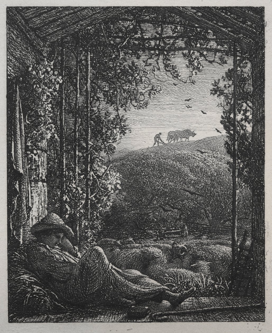 Nukkuva paimen, 1857. tekijältä Samuel Palmer