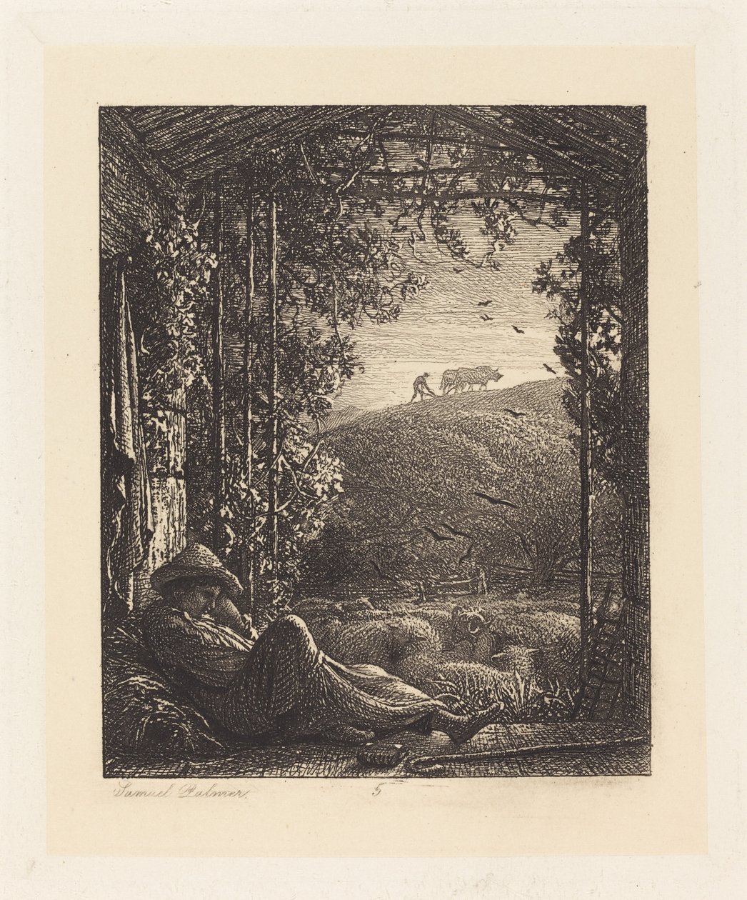 Nukkuva paimen; Aikainen aamu tekijältä Samuel Palmer
