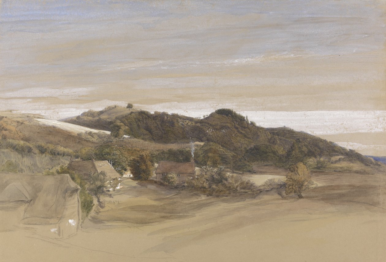 Underriver Hills, lähellä Sevenoaksia, Kentissä, J. Herriesin alueelta, Esq. n. 1840 (kynä ja muste akvarellilla grafiitin päällä paperille) tekijältä Samuel Palmer