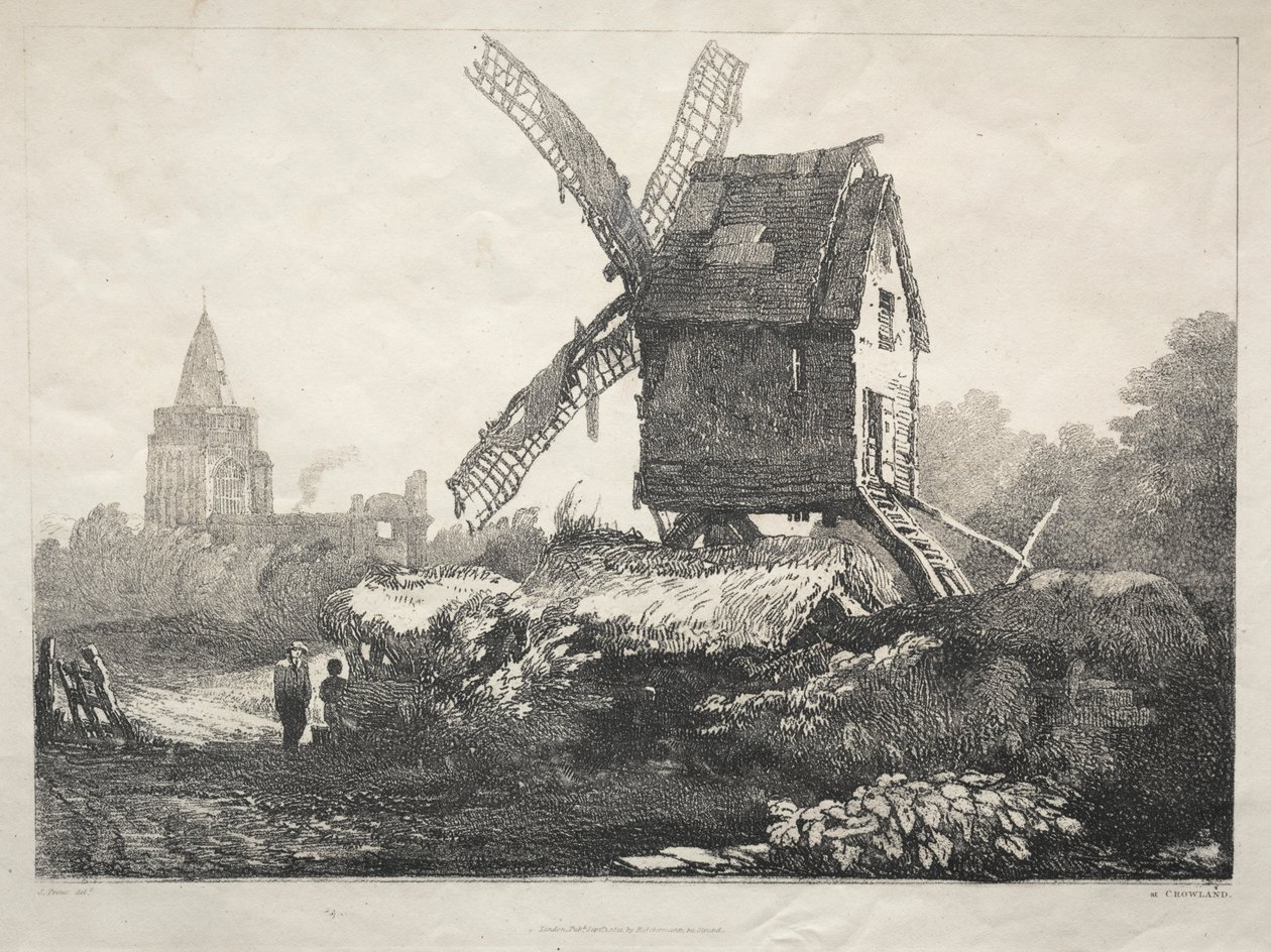 Sarja muinaisia rakennuksia ja maaseutumökkejä Pohjois-Englannissa: At Crowland, Windmill, 182 tekijältä Samuel Prout