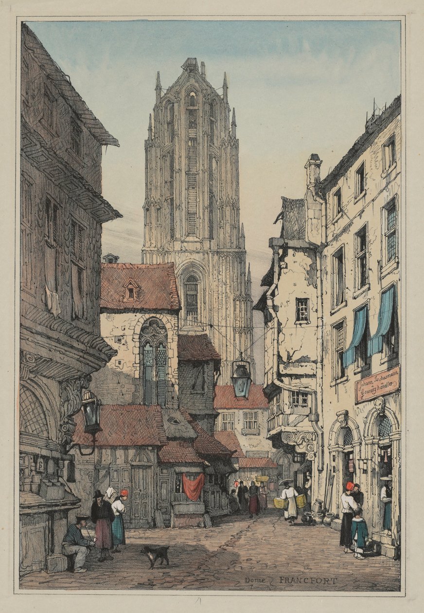 Flanderissa ja Saksassa tehtyjen luonnosten tilat: Dome, Frankfurt, n. 1833. tekijältä Samuel Prout