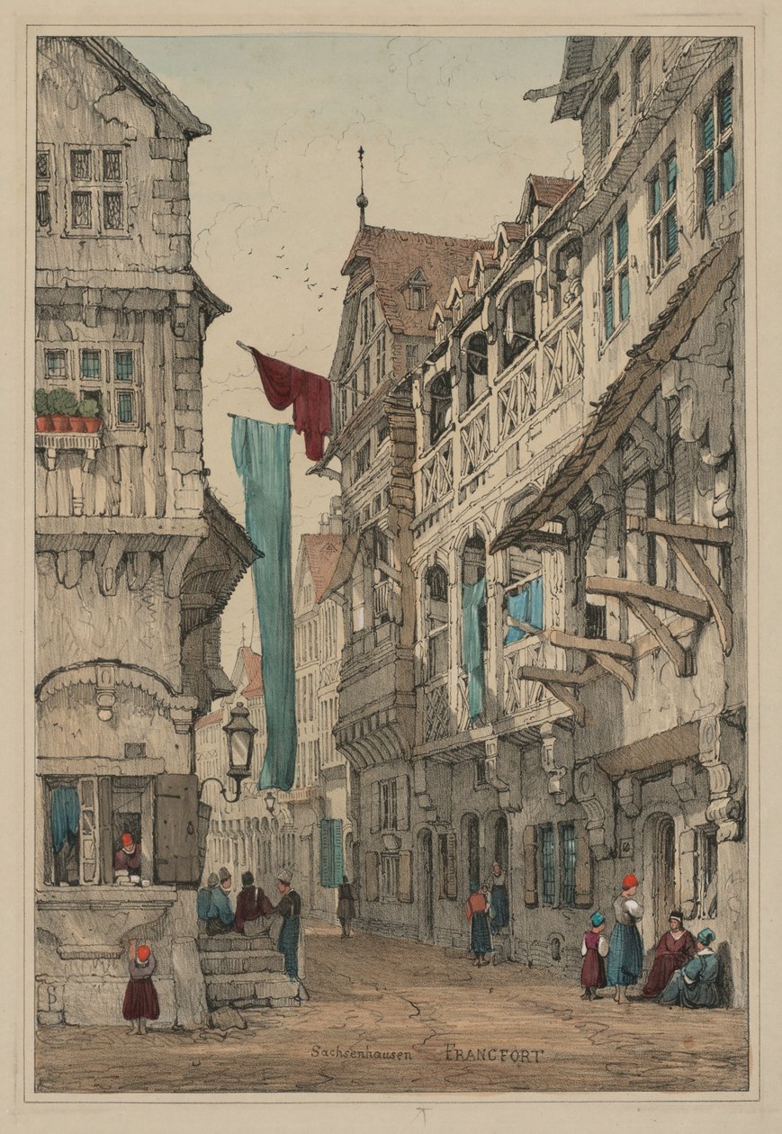 Flanderissa ja Saksassa tehtyjen luonnosten tilat: Sachsenhausen Frankfurt, 1833. tekijältä Samuel Prout