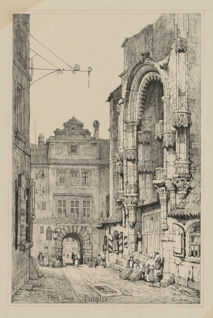 Flanderissa ja Saksassa tehtyjen luonnosten tilat: Theinin kirkko, Praha, 1833. tekijältä Samuel Prout