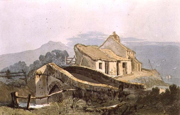 Looe, Cornwall, teoksesta "Village Scenery" (kaiverrus) tekijältä Samuel Prout