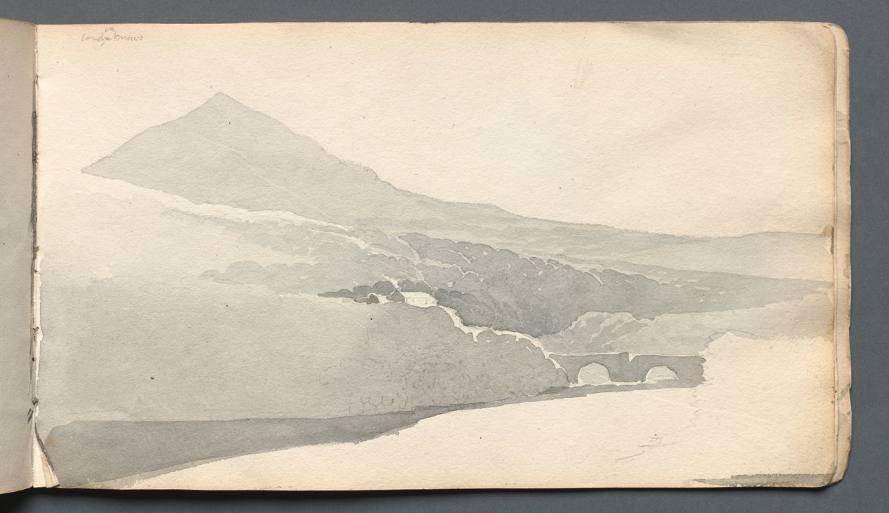 Luonnoskirja: Vuoristoinen maisema sillalla, 1814. tekijältä Samuel Prout