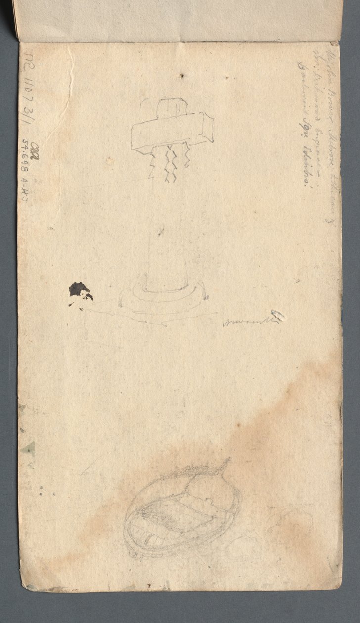 Luonnoskirja: Tutkimus rististä ja soutuveneestä takakannessa, 1814. tekijältä Samuel Prout