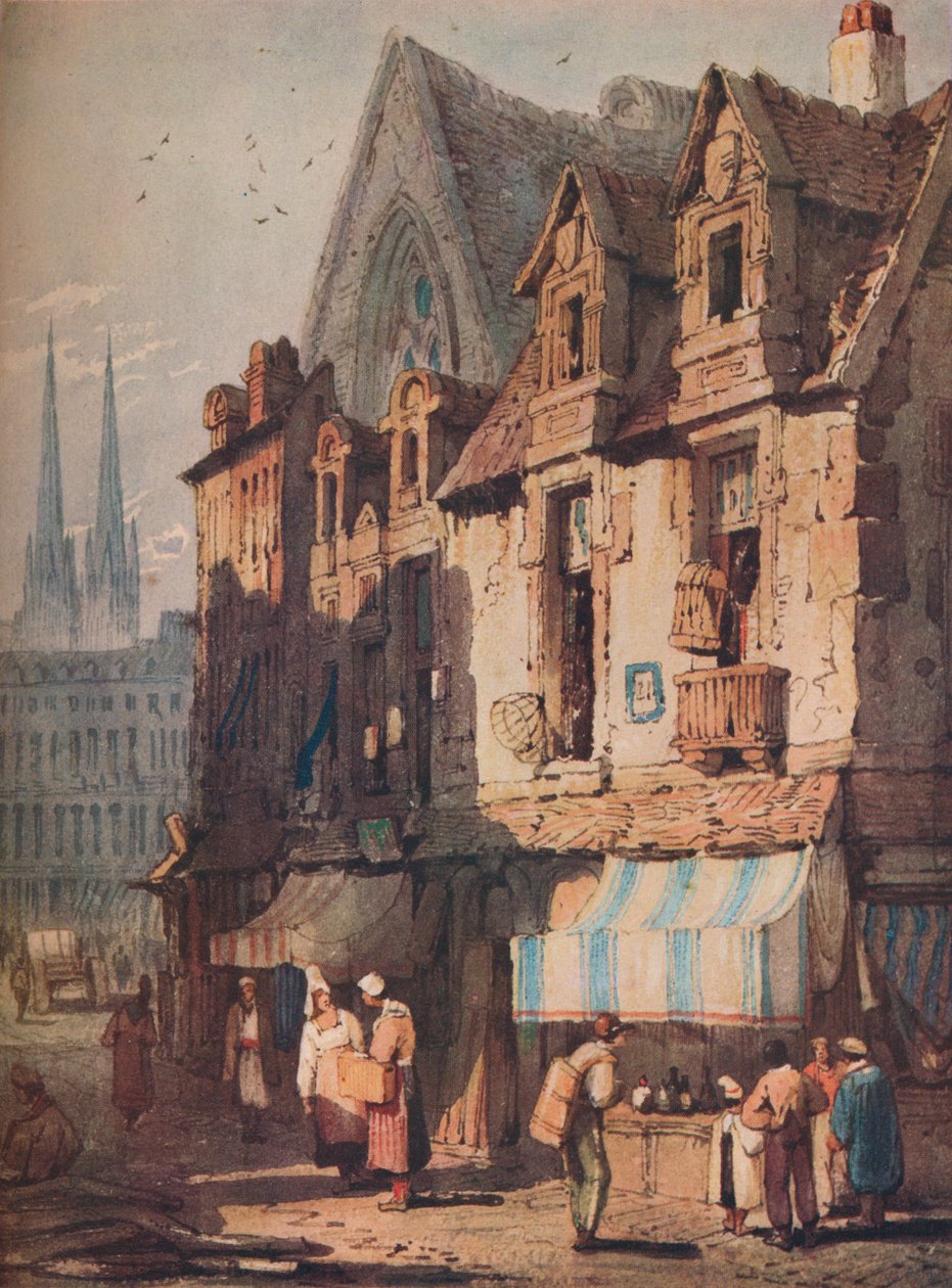 Street Scene, Bayeux, Normandia, 1828 tekijältä Samuel Prout