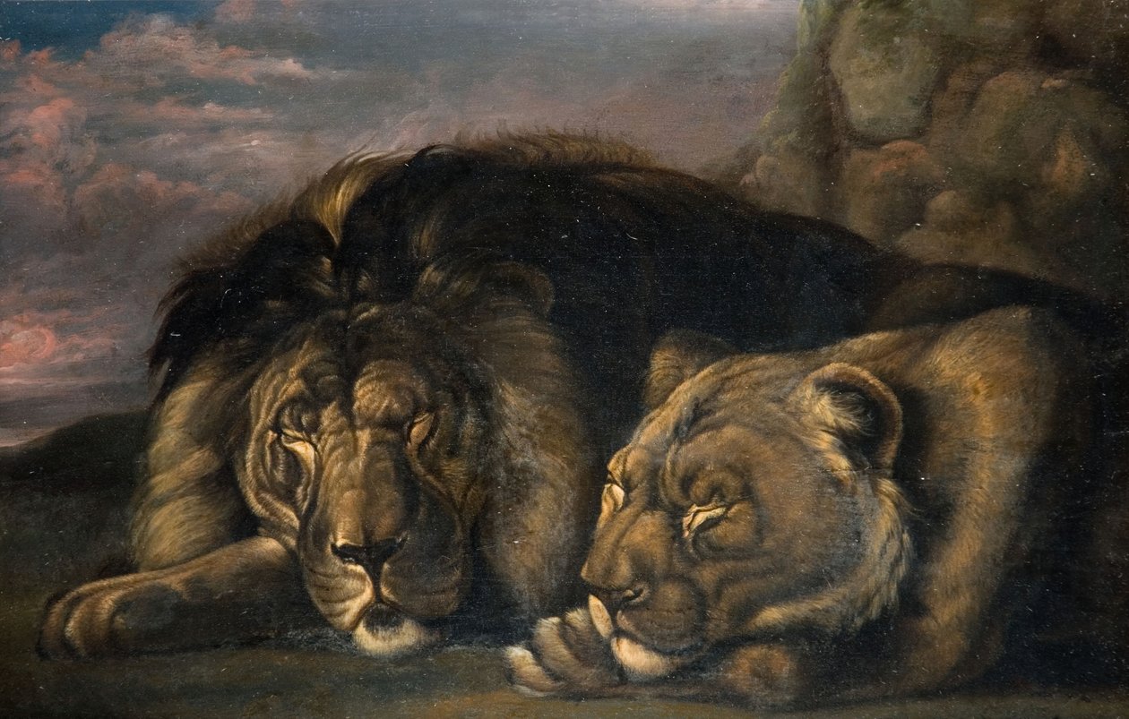 Nukkuva leijona ja leijona 1823-1830. tekijältä Samuel Raven