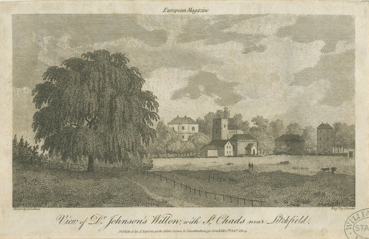 Lichfield - "Dr. Johnsonin" Willow Tree: kaiverrus, nd [c 1804] tekijältä Samuel Rawle