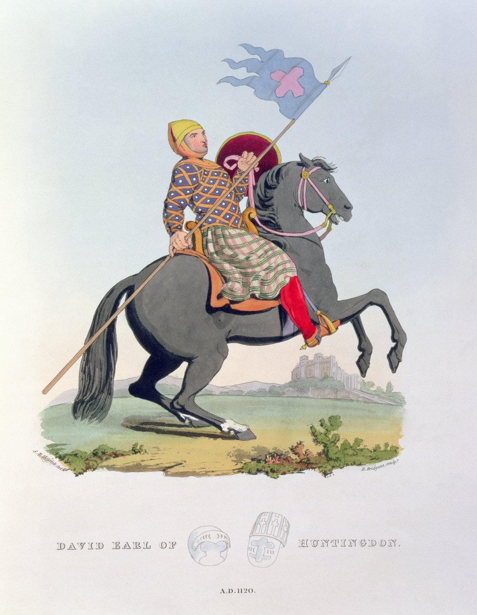 David, Earl of Huntingdon (1084-1153) 1120, kaivertanut Richard. H. Bridgens (fl.1824-38) Ancient Armourista, kirjoittanut taiteilija, 1824 tekijältä Samuel Rush Meyrick