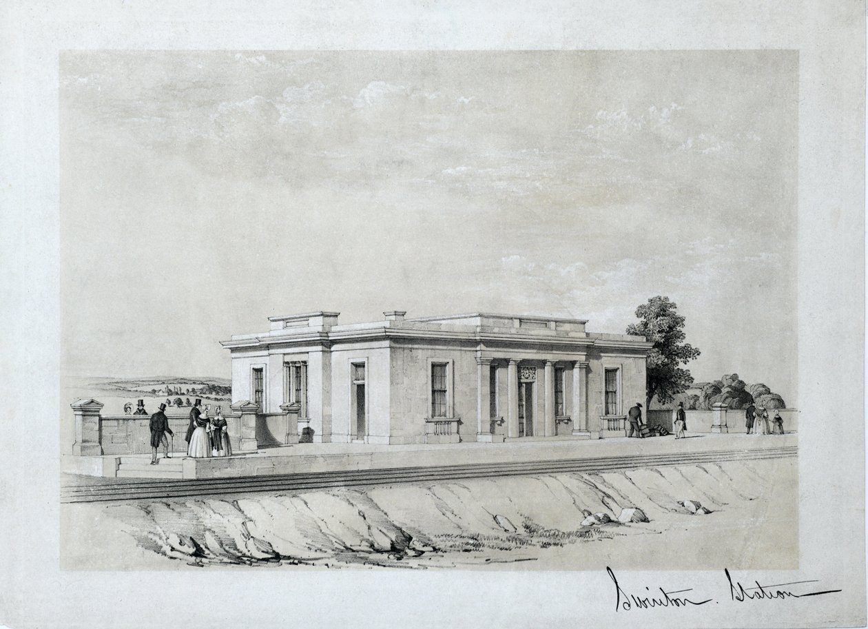 Swinton Station, c1840 (sävytetty litografia paperille) tekijältä Samuel Russell