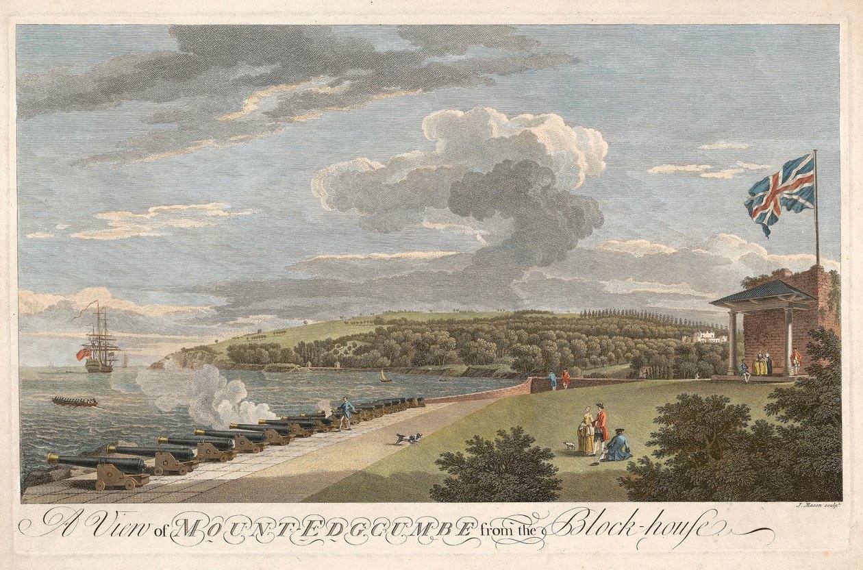Näkymä Edgcumbe-vuorelle Block House -pubista. 1755. tekijältä Samuel Scott