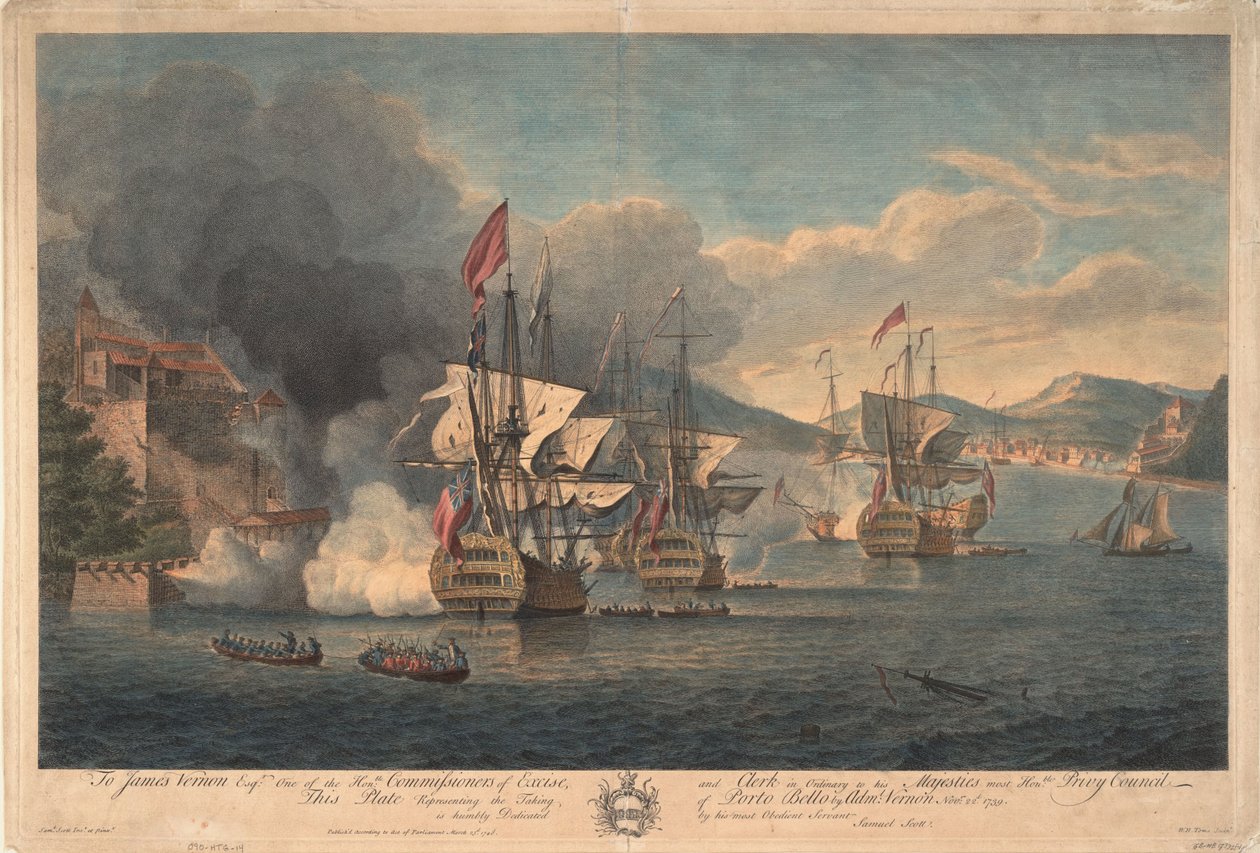 Amiraali Edward Vernon vangitsi Porto Bellon 22. marraskuuta 1739 tekijältä Samuel Scott