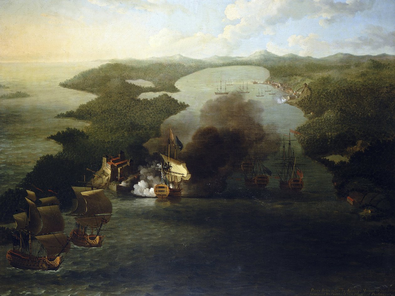 Espanjan siirtomaasodat: Porto Bellon (tai Puerto Bellon) valtaaminen (Argentiina), 21. marraskuuta. tekijältä Samuel Scott