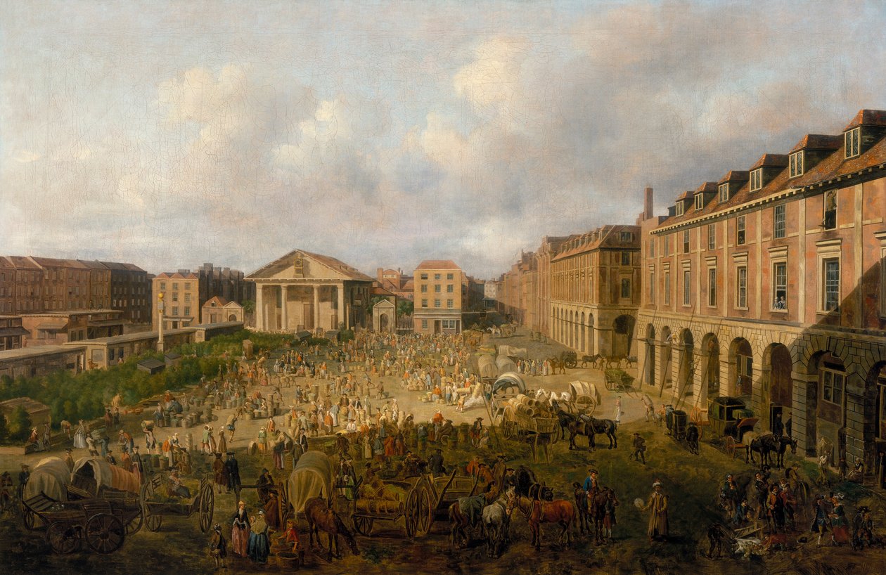 "Covent Garden Piazza and Market", c1755 tekijältä Samuel Scott