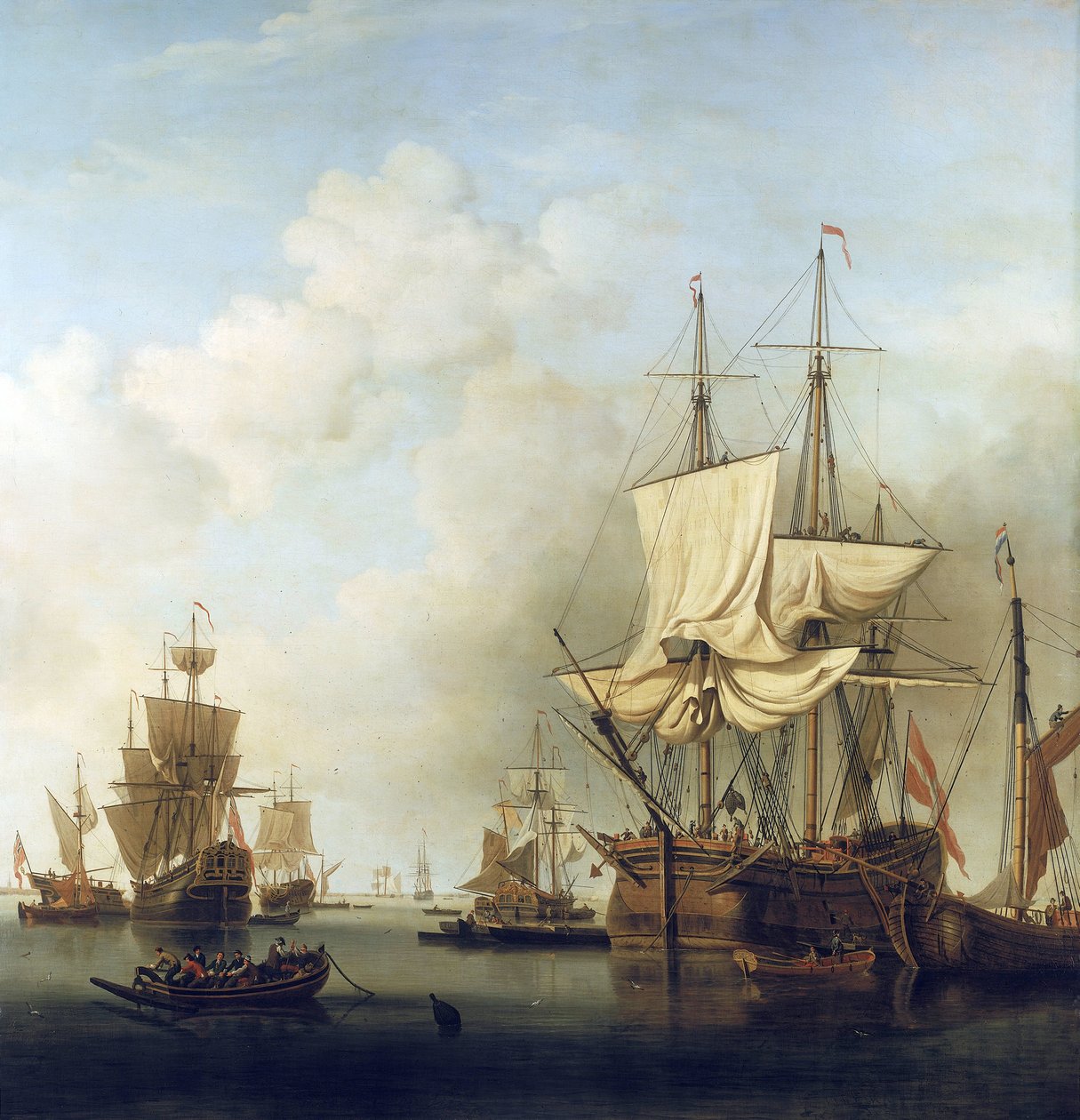 Tanskalainen puunkuljetusalus, Thamesin suulla, Gravesendiin (Englanti). Öljy kankaalle tekijältä Samuel Scott