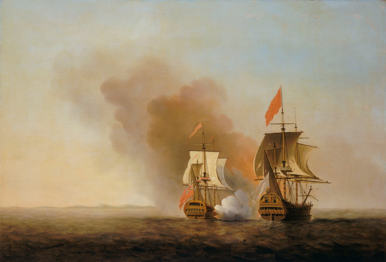 Nuestra Senora de Cavadongan valloitus, noin 1743 (öljy kankaalle). tekijältä Samuel Scott