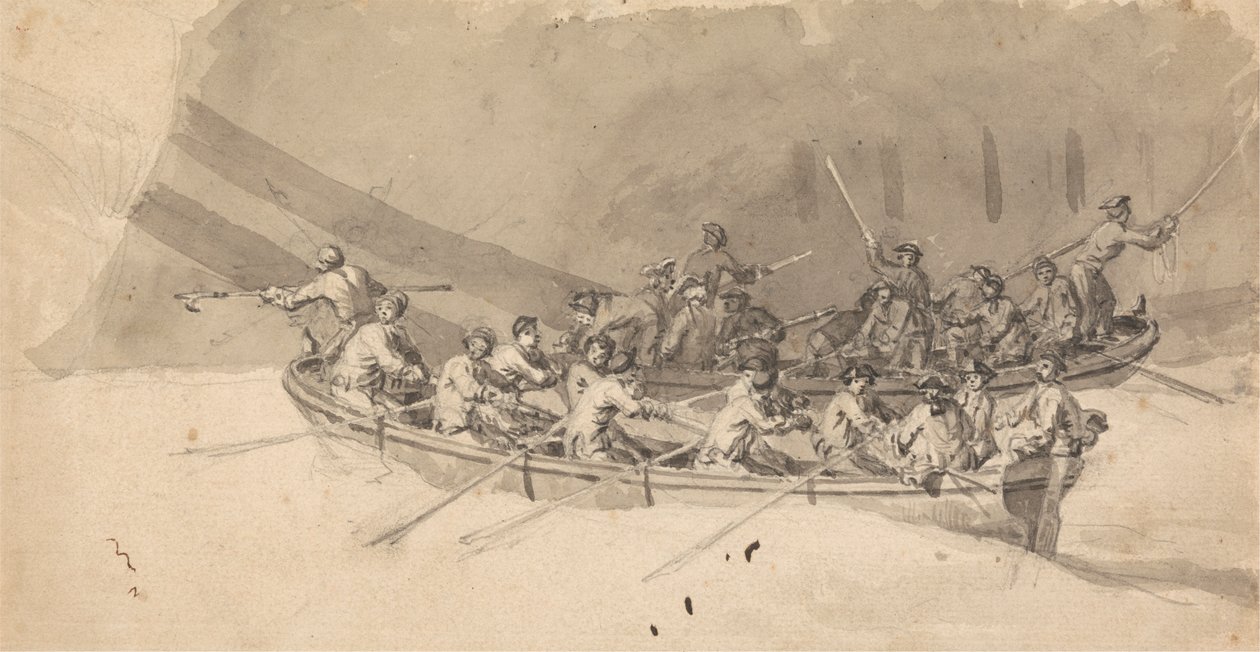 Kaksi venettä miehistöineen, opiskelu Royal William at Sealle tekijältä Samuel Scott