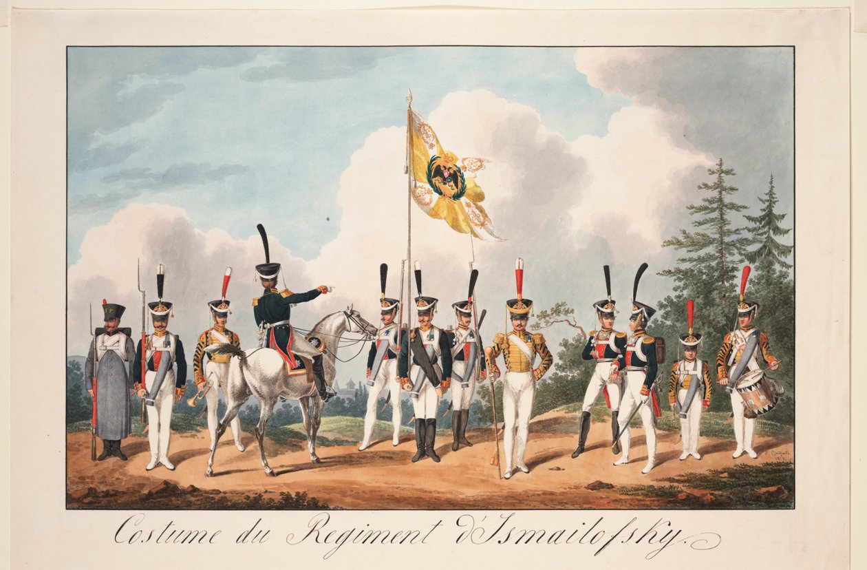 Izmailovskin rykmentin univormut, 1818 tekijältä Samuel Solomon Chiflard