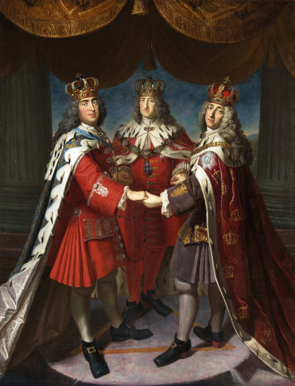 Kuninkaiden liitto Fredrik I. Preussissa, Elokuu II Vahva ja Fredrik IV Tanska, 1709. tekijältä Samuel Theodor Gericke