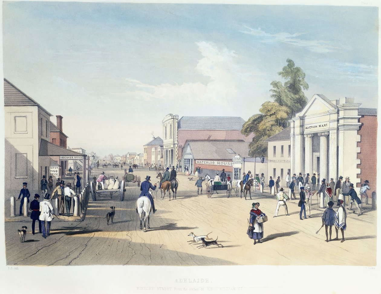 Adelaide, Hindley Street, levy 41, George French Angasin teoksesta South Australia Illustrated tekijältä Samuel Thomas Gill