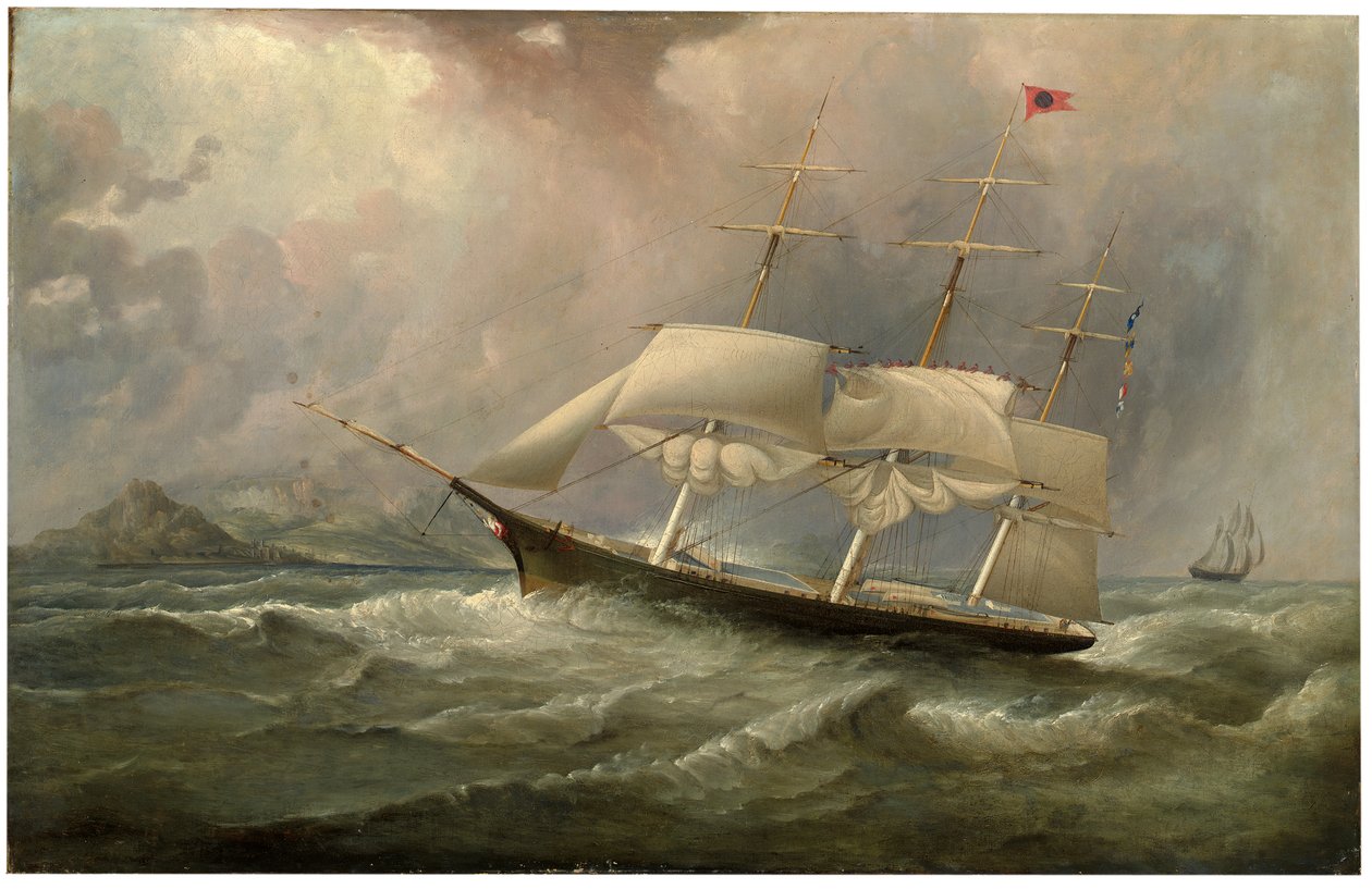 Black Ball Line -leikkurialus Ocean Chief vähentää purjeita hänen Australian juoksullaan, n. 1853 tekijältä Samuel Walters