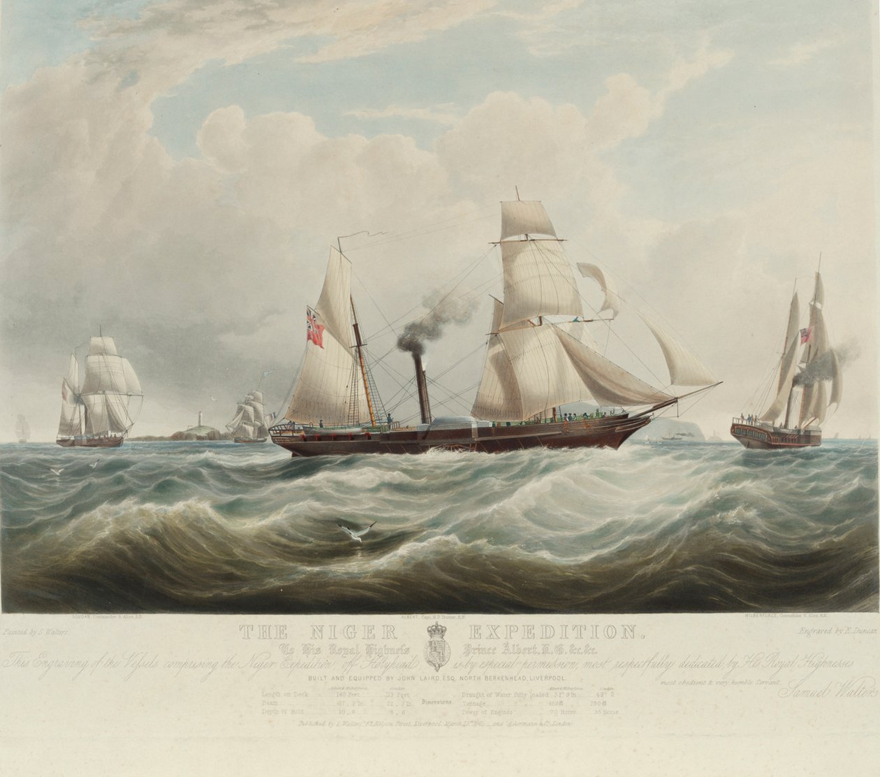 Nigerian retkikunta, Niger- ja Benoue-jokien yhtymäkohdassa, alukset Albert, Sudan ja Wilberforce Holyheadin (Wales) edustalla, elo-lokakuu 1841. tekijältä Samuel Walters