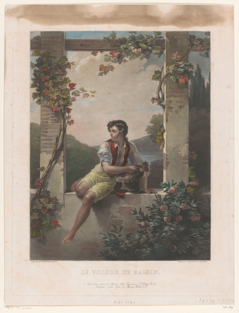 Poika hattu täynnä viinirypäleitä Le Voleur de Raisin (otsikko esineessä) tekijältä Samuel William Reynolds (I)