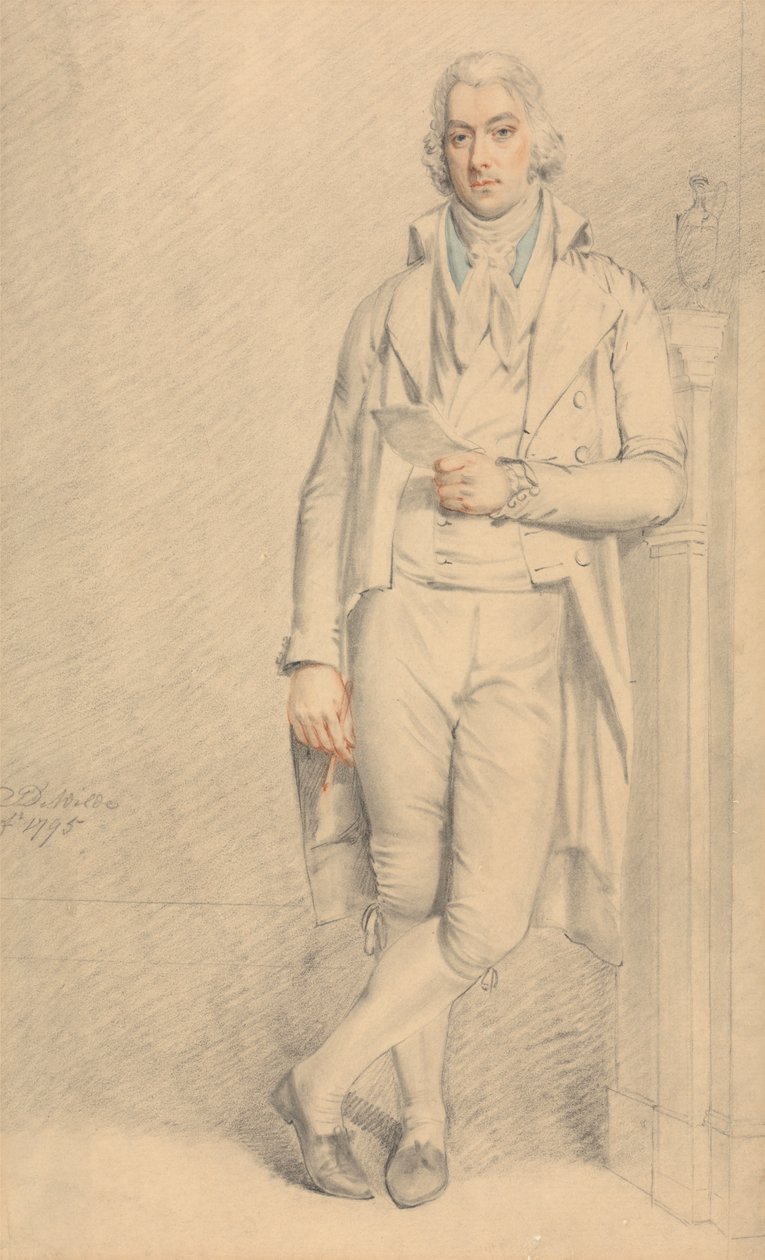 Täyspitkä herrasmies, kädessään paperi ja kynä tekijältä Samuel de Wilde