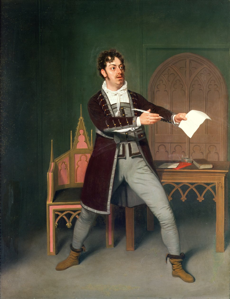 Charles Farley (1771-1859) Franciscon roolissa Thomas Holcroftin "Tarina mysteeristä" Covent Garden Theatressa, 1802 tekijältä Samuel de Wilde