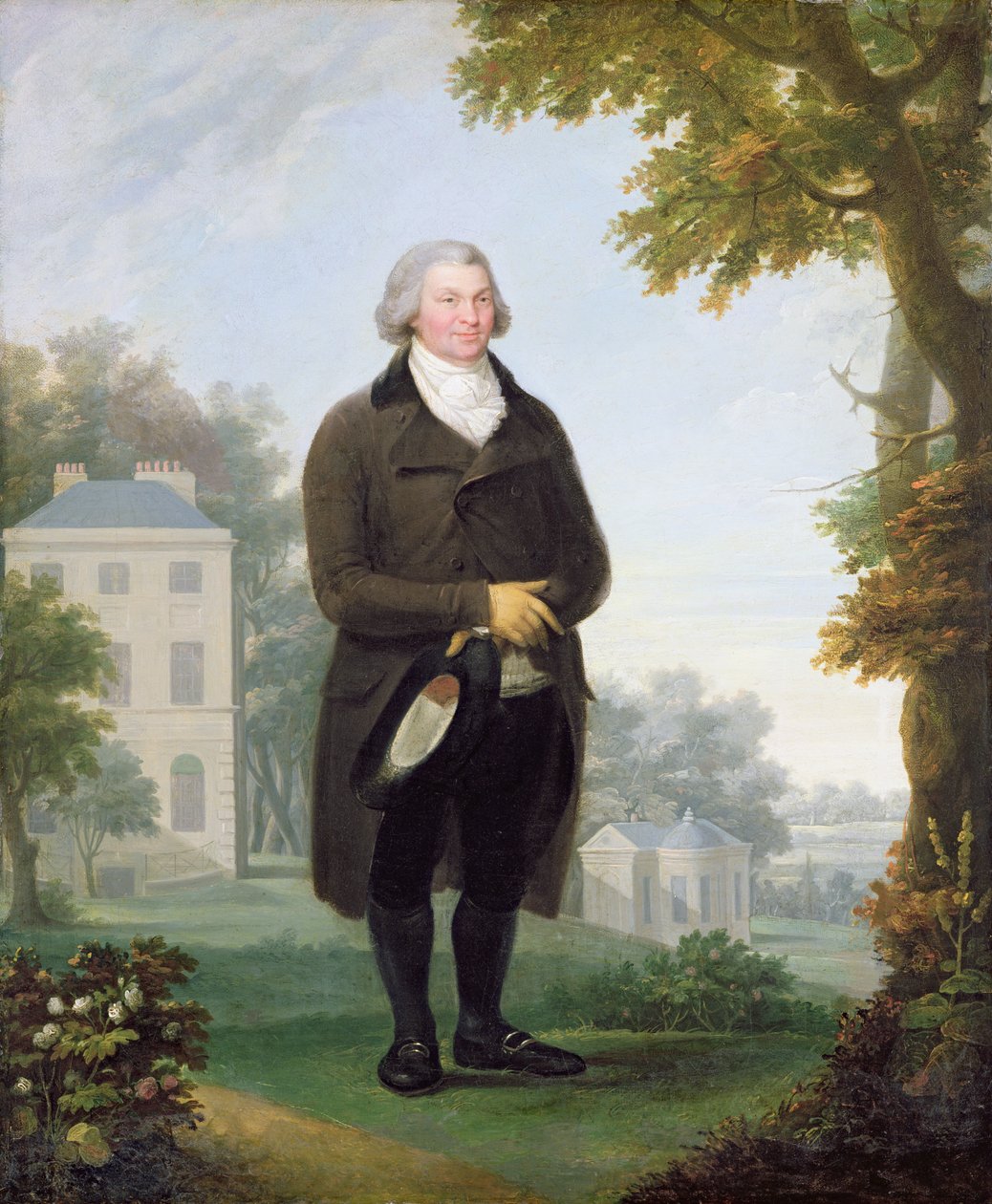 Gentleman in the Grounds of House, n. 1800-1810 (öljy kankaalle) tekijältä Samuel de Wilde
