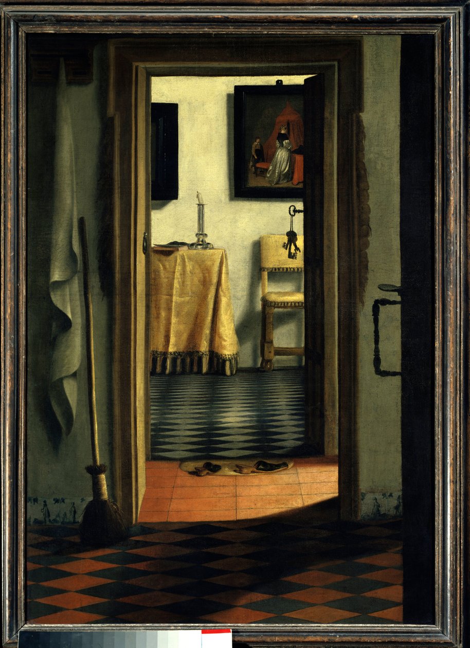 Tossut Talon sisustus Hollannissa - Samuel Hoogstratenin (1626-1678) maalaus (ec flam) 1600-luku Aurinko 1,03x0,70 m Pariisi, Musee du Louvre tekijältä Samuel van Hoogstraten