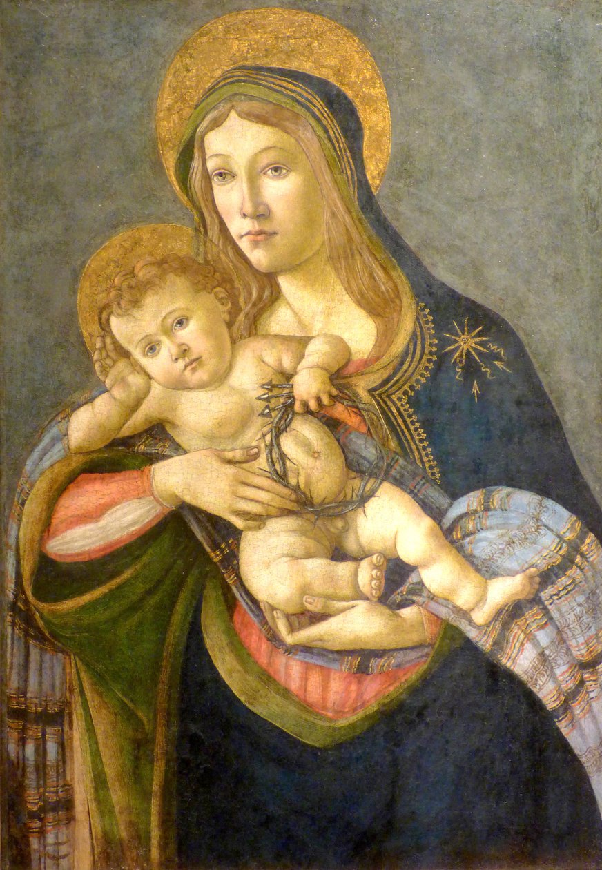 : La Virgen y el Niño con la corona de espinas y tres clavos tekijältä Sandro Botticelli