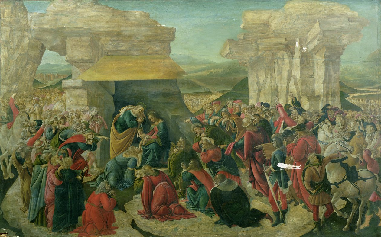 Adoration of the Magi, n.1480 (tempera paneelissa) (vaurioitunut) tekijältä Sandro Botticelli