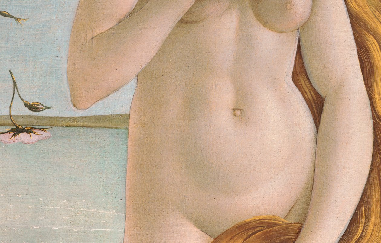 Venuksen syntymä, yksityiskohta Venuksen vartalosta, 1484 tempera kankaalle tekijältä Sandro Botticelli