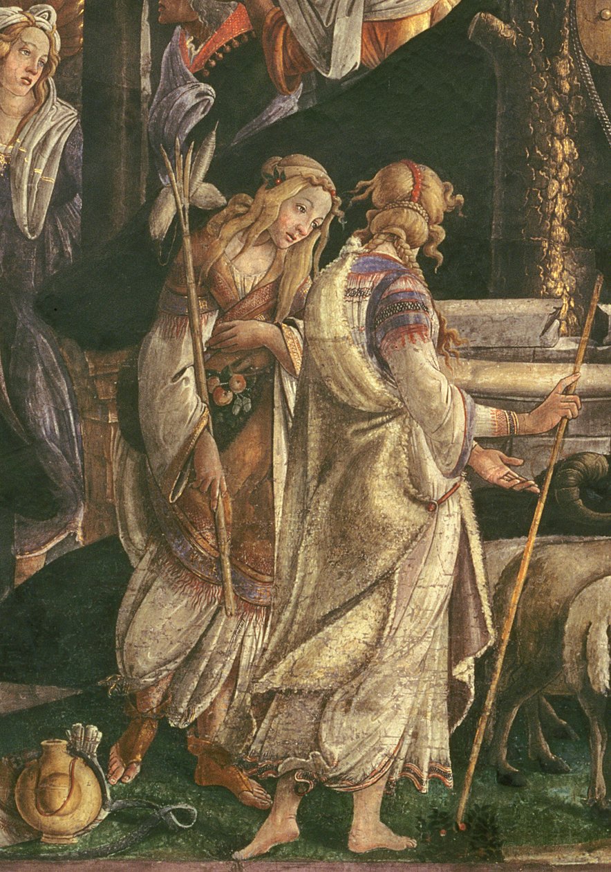 Yksityiskohta Mooseksen nuoruudesta, Sikstuksen kappelissa, 1481 tekijältä Sandro Botticelli