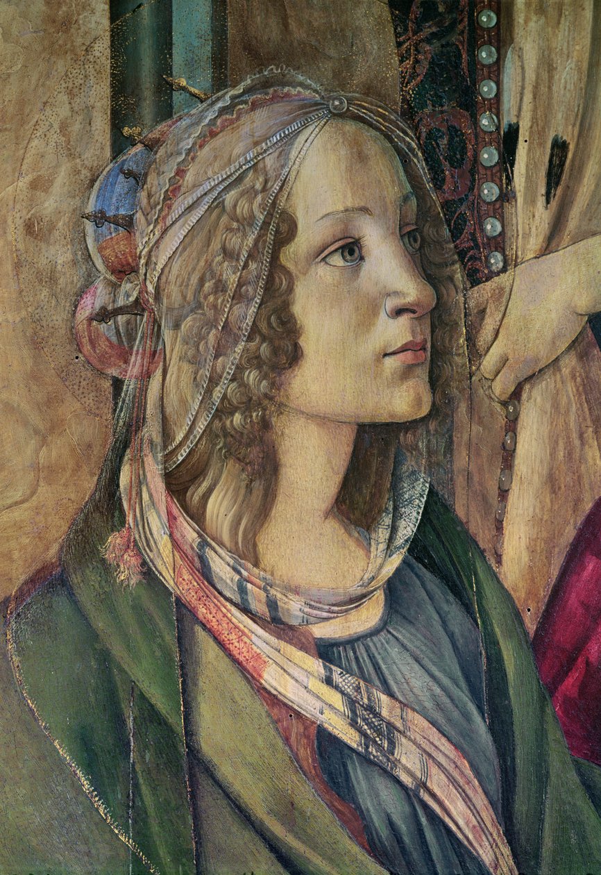 Yksityiskohta Pyhästä Katariinasta San Barnaban alttaritaulusta, n. 1488 tempera paneelissa tekijältä Sandro Botticelli