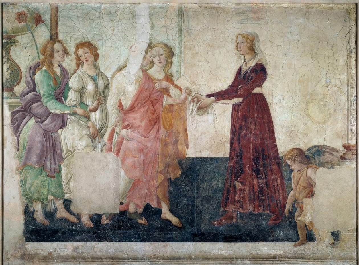 Giovanna Tornabuoni (?) und die drei Grazien vor Venus tekijältä Sandro Botticelli
