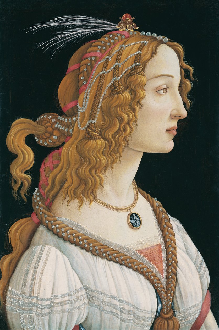 Idealisoitu naisen muotokuva (Simonetta Vespuccin muotokuva nymfinä) tekijältä Sandro Botticelli