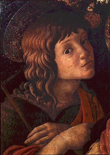 Madonna ja lapsi Pyhän Johannes Kastajan kanssa, yksityiskohta nuoresta pyhimyksestä tekijältä Sandro Botticelli
