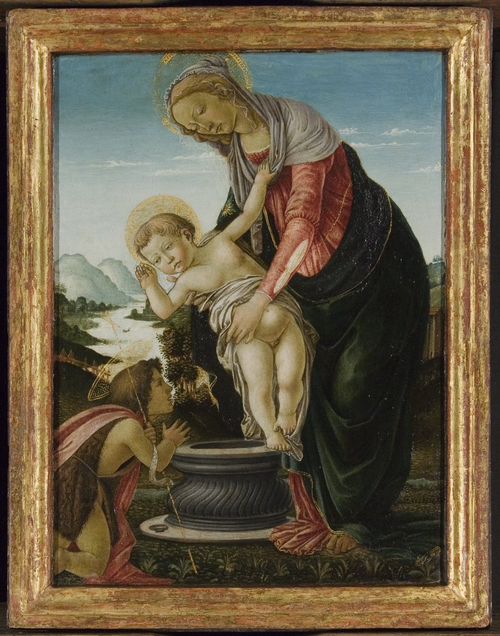 Madonna ja lapsi Nuoren Johannes Kastajan kanssa (tempera ja kulta paneelissa) tekijältä Sandro Botticelli