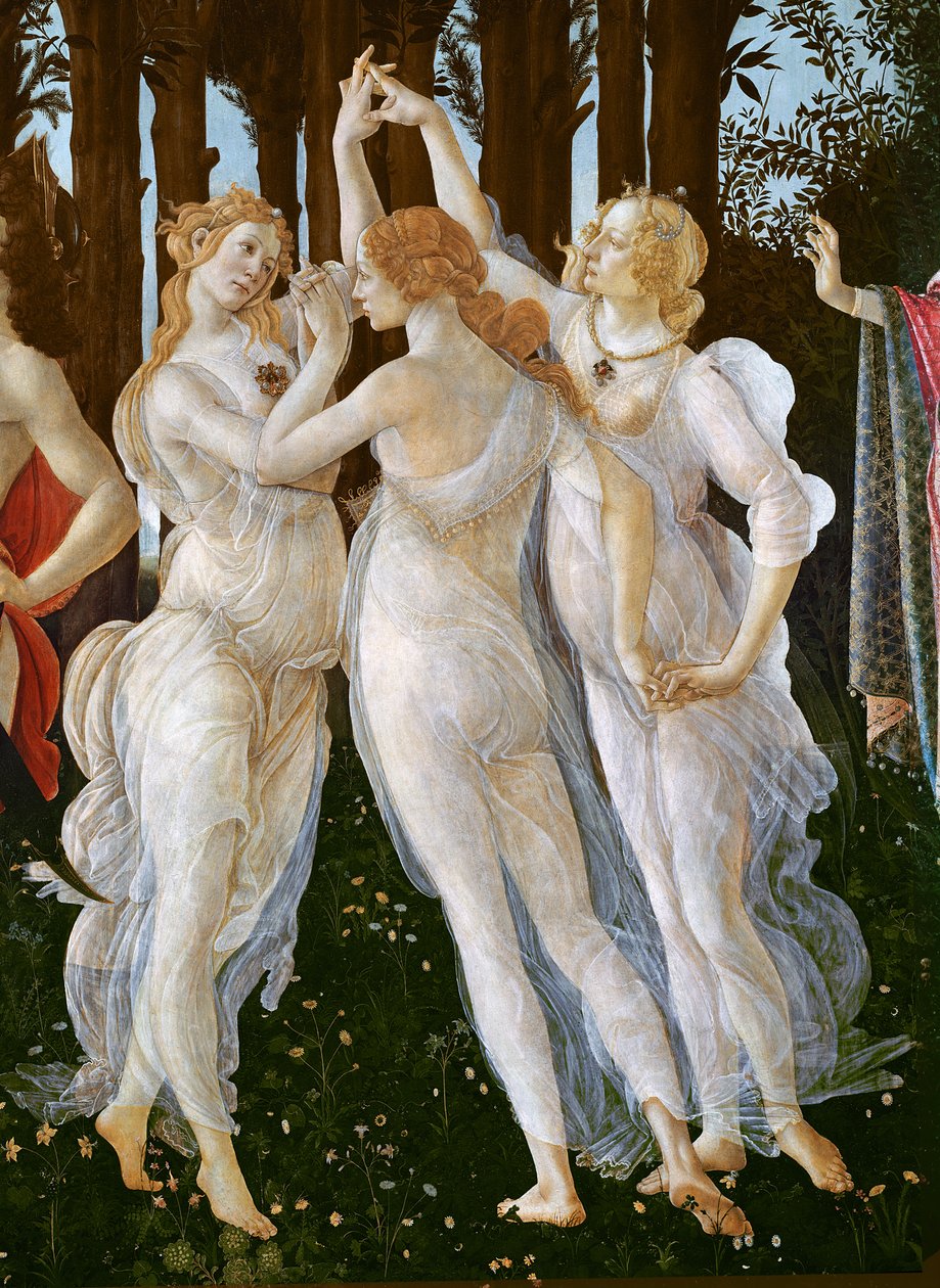 Primavera, yksityiskohta Three Gracesta, 1478 tempera paneelissa tekijältä Sandro Botticelli