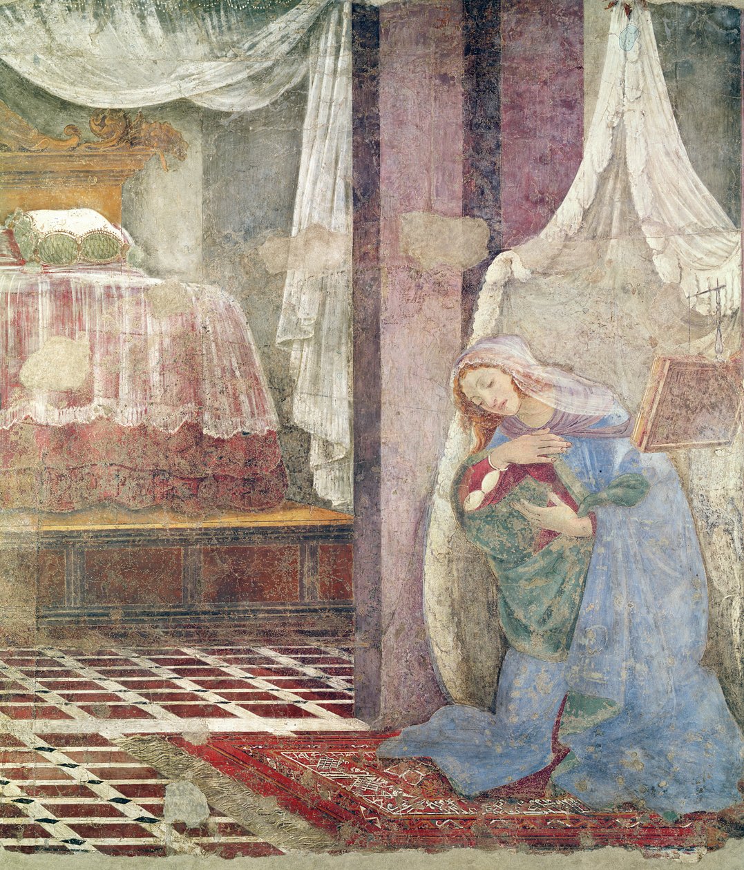 Ilmoituksen yksityiskohta oikean osan, n. 1445 fresko tekijältä Sandro Botticelli