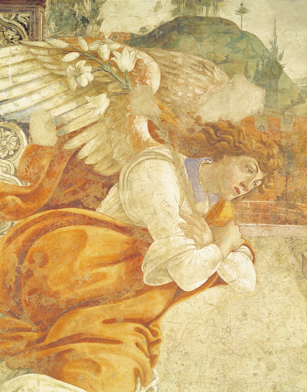 Marian ilmestys, arkkienkeli Gabrielin yksityiskohta, San Martino della Scala, 1481 (paneeliin kiinnitetty fresko) tekijältä Sandro Botticelli