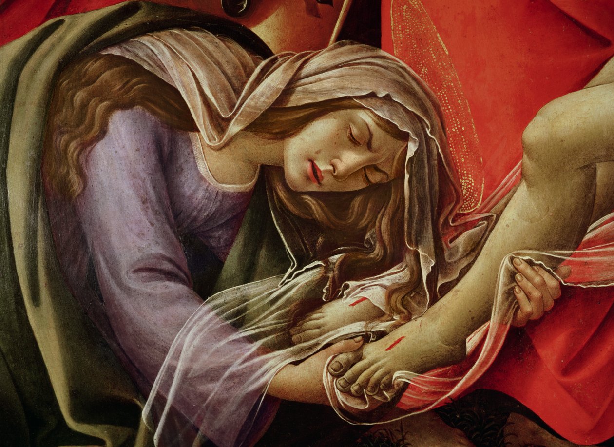 Kristuksen valitus, yksityiskohta Maria Magdalenasta ja Kristuksen jaloista, n. 1490 tekijältä Sandro Botticelli