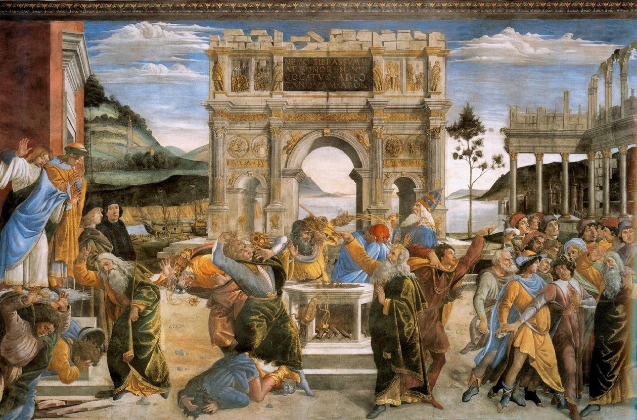 Koorahin rangaistus ja Mooseksen ja Aaronin kivittäminen. tekijältä Sandro Botticelli