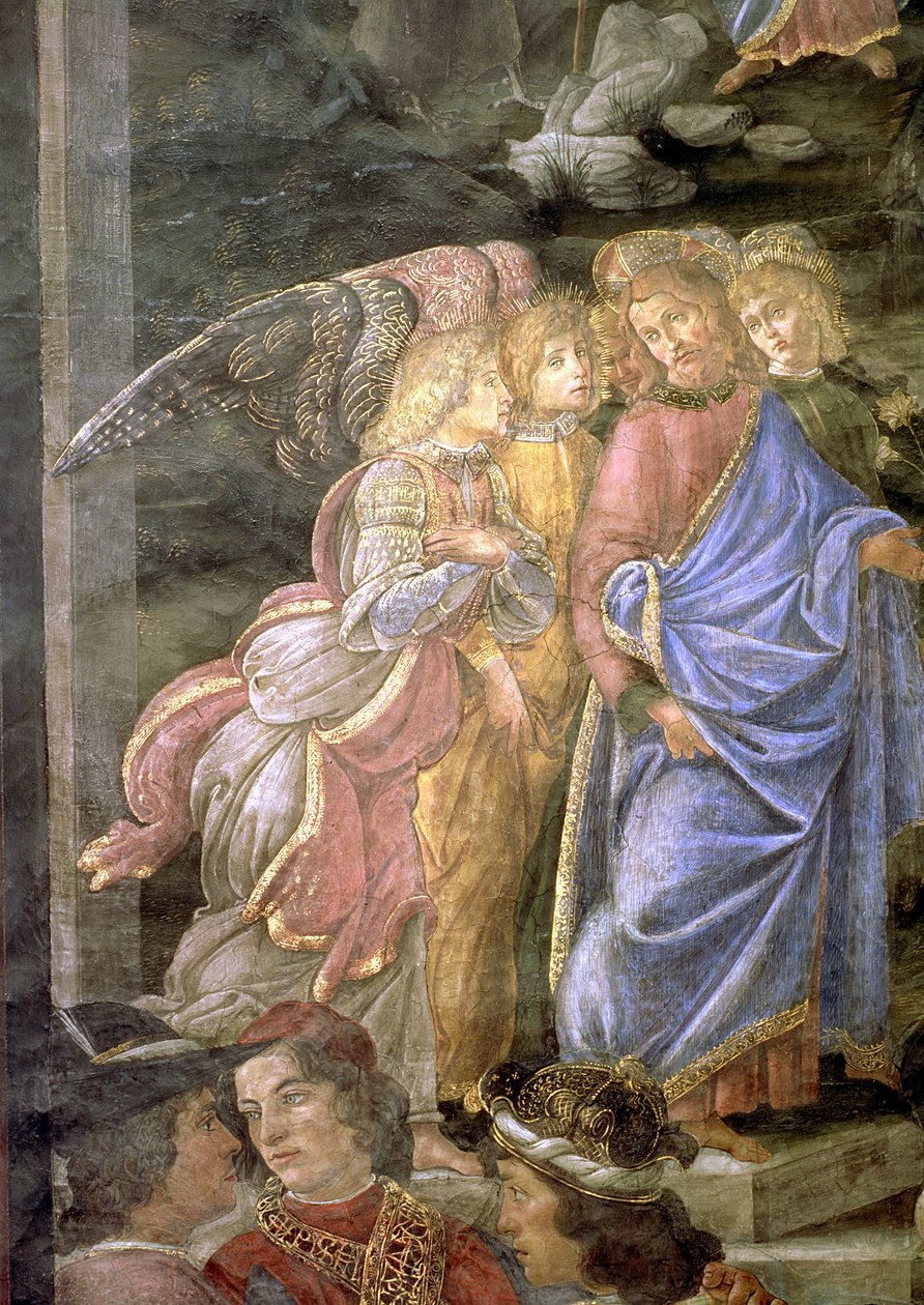 Spitaalisen puhdistaminen ja Kristuksen kiusaus, Sikstuksen kappelista, 1481 (yksityiskohta) tekijältä Sandro Botticelli
